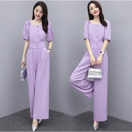 Two Piece Set Women 2021 Summer New Chiffon Clothes Fashion Style Slim Collar Plus Size Crop Top Wide Leg Pants Vacation Outfits