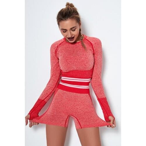Yoga Suits Women Fitness Long Sleeve Shirt Woman Seamless Shorts Strip Gym Wear Running Clothing Sportswear Workout Suts,LF185