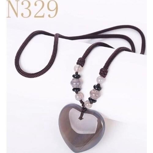 Women Ladies Natural Crystal Stone Love Heart Necklaces Pendant Necklace Vintage Rope Sweater Chain