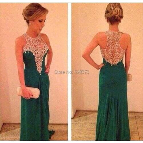 YNQNFS YRE7 Elegant Mermaid Pearls Crystal Beaded Evening Dress Wedding Party Vestido de Festa Longo Emerald Green Real Photos