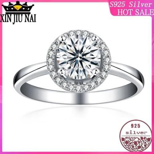 100% 925 sterling silver Women Luxury Hearts & Arrows Cut Classic Cubic Zirconia Halo Ring for Bridal diamond rings for women