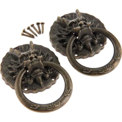 2Pc 32x47mm Vintage Dragon Head Furniture Door Pull Handle Zinc Alloy Cabinet Dresser Drawer Knob Ring Handle Furniture Hareware