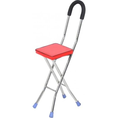 2in1 Folding Walking Stick Stainless Steel Crutch Stool Four Legs Safety Anti-Slip Elderly Walking Cane Crutch Chair Rest Stool