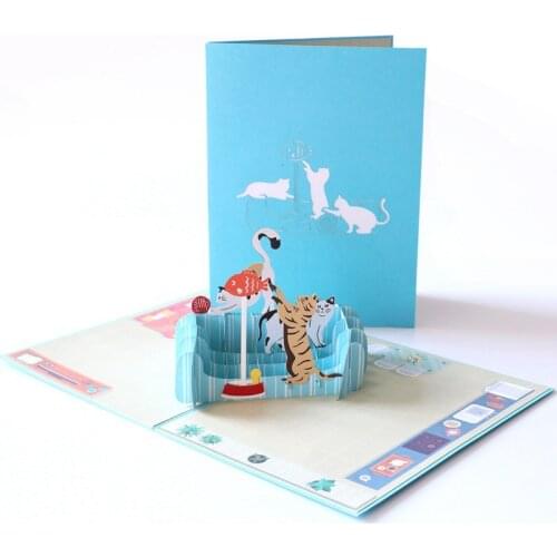 3D Handmade Comic Playing Cat Paradise Paper Invitation Greeting Cards with Envelope Birthday Family Meeting Creative Gift