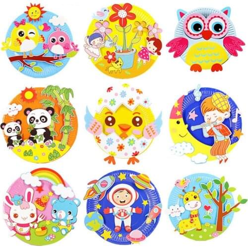 4Pcs Children 3D DIY Paper Tray Sticker Painting Toys Art Crafts Handmade Kindergarten Creative Paste Kids Toy For Girls Gift