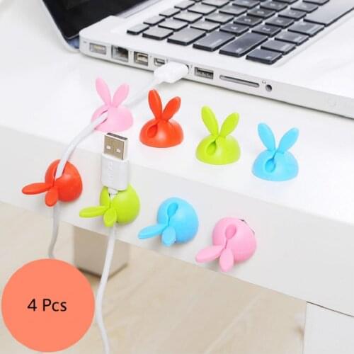 4pcs/set Multipurpose Cable Winder Lovely Rabbit Shaped Cable Wire Organizer Bobbin Winder Wrap Cord Clip Office Cables Holder