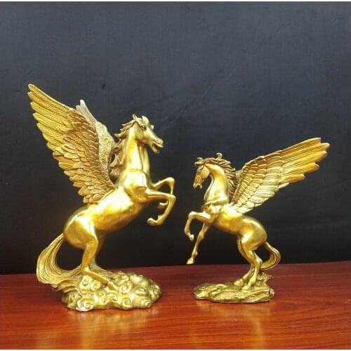 Free Shipping 25cm/17cm Angel with wings and flying horse on colorful clouds Bronze Statue