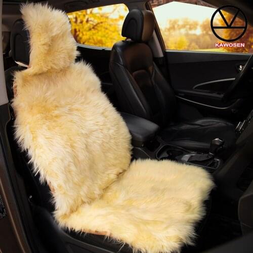 KAWOSEN Natural Fur seat covers, Universal Size Long Hair Sheepskin Car Seat Cover, Winter Warm Sheepskin Car Cushion SWSC03