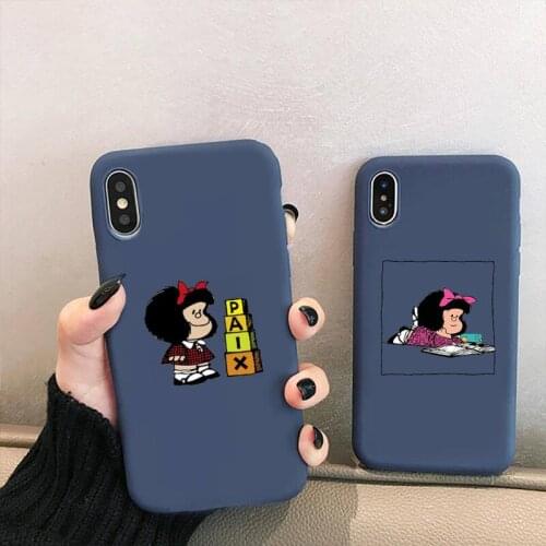 Mafalda Hot Sale Fitted Phone Case for iPhone 12 mini 11 Pro XS MAX X XR 7 8 6 Plus Candy Color blue Soft Silicone Cover