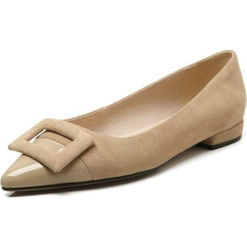 COOLULU 2020 New Inside and outside Natural Leather Pointed Toe Shallow Pumps Slip-On Low Womens Shoes 22-23.5cm Party shoes