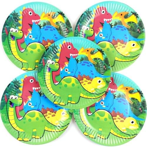 Baby Shower Decoration Dinosaur Theme Plates Kids Boys Favors Dishes Happy Birthday Events Party Tableware Supplies 10pcs/lot