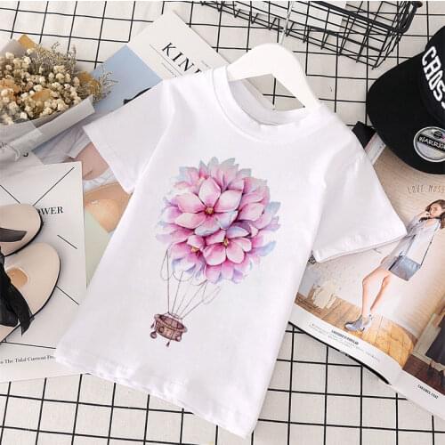 Fashion Summer Girls Clothes Balloons Tops Romantic Flowers Tshirt Kids Harajuku Design Baby Tshirt Round Neck Boys T-shirt Tops