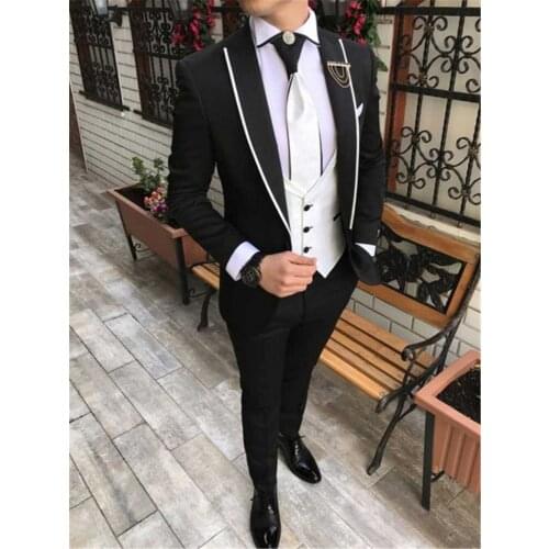 Elegant Brand Men Suits Slim Fit 2020 Black Peak Lapel Formal Dress Wedding Suits For Men Best Man 3 Pieces Male Tuxedos
