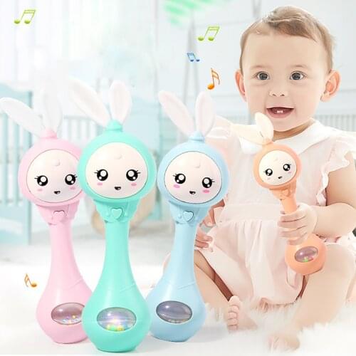 Music Flashing Sand Hammer Rabbit Gum Music Stick Sooth Kids Toys Baby Rattle Toy 0-12 Teether Education Bed Bell