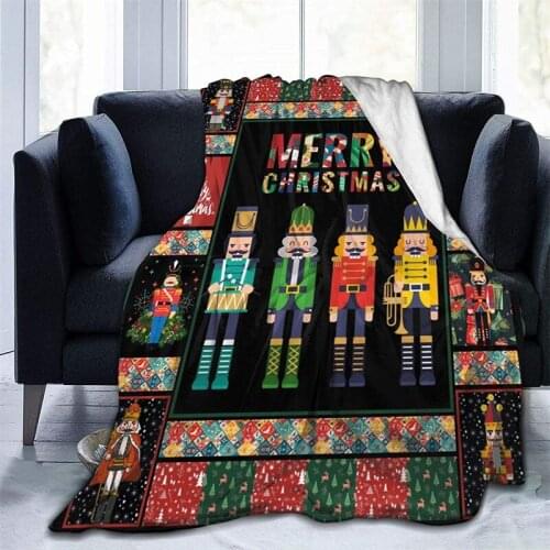 Merry Christmas Nutcracke Soft Plush Gift Flannel Microfiber Fleece Bedspread Sherpa 3D-Printed Blanket Couch Bedroom Decorative