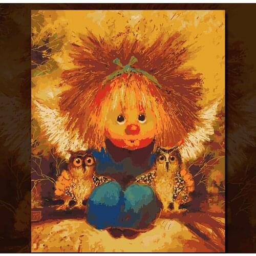 Verf Meisje Schilderij Van Nummers Landschap Diy OliePaint by Number View Canvas Verf Art Pictures 40X50cmCute Cartoon Scarecrow