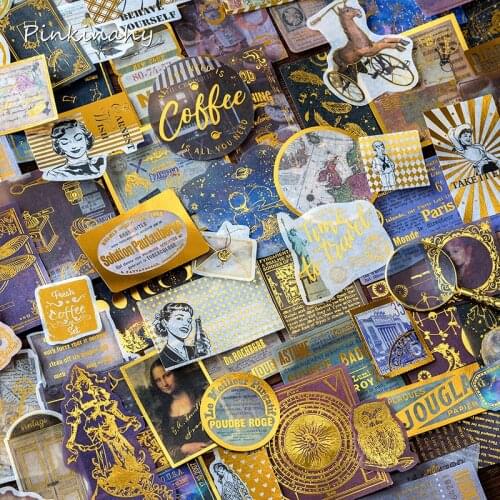 60pcs Retro Europe Gilding Letter Map Tickets Decorative Washi Stickers Scrapbooking Stick Label Diary Stationery Album Stickers