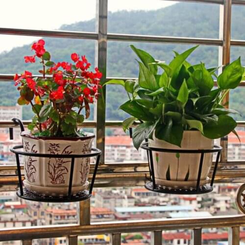 3 Colors Gardening Outdoor Hanging Basket Wall-mounted Plant Iron Shelf Flower Pot Stand Balcony Round Flower Pot Decoration