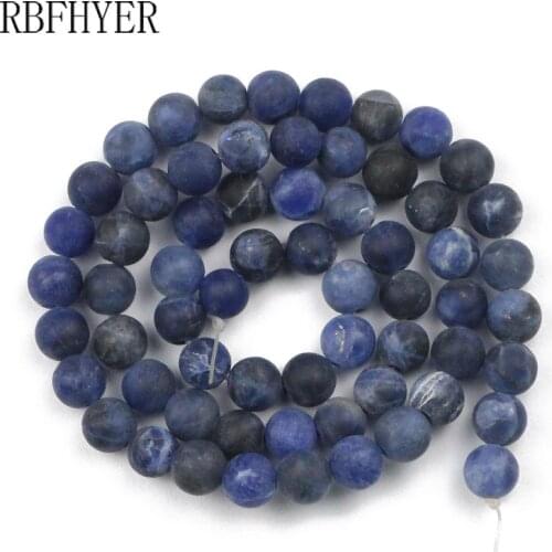 Natural Stone Matte Blue-vein Stone Round Loose Spacer Bead 4/6/8/10/12MM For Jewelry Bracelet Accessories Necklace Making