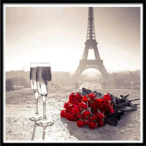 New 5D Round Diamond Red Rose Goblet Landscape Diamond Painting Bedroom Cross Stitch Applique Diamond Decoration Supplies