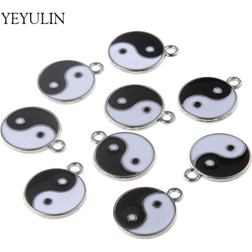 New Arrival Silver Color Oil Drop YING YANG YU Round Shaped Alloy Pendant Charms For Making Jewelry DIY 30pcs Wholesale