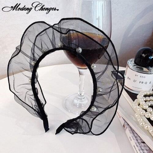 2020 Fashion Bohemia Hairband Hairpin Headwear Girl Woman Oversized Headband Bezel Solid Color Gauze Pearl Hair Accessories Hot