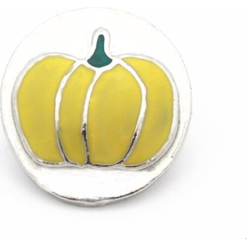 Wholesale 10pcs/lot Metal Enamel Yellow Pumpkin Snap Button Fit 18mm Ginger DIY Snap Bracelet Necklace Halloween Gift Jewelry