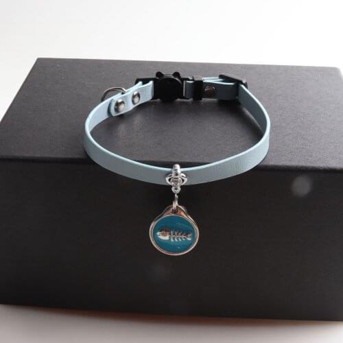 PU Cat Collar Metal Fish Bone Pendant Adjustable Collar for Cats Accessories Pet Safety Buckle Bell Quick Release Kitten Collar