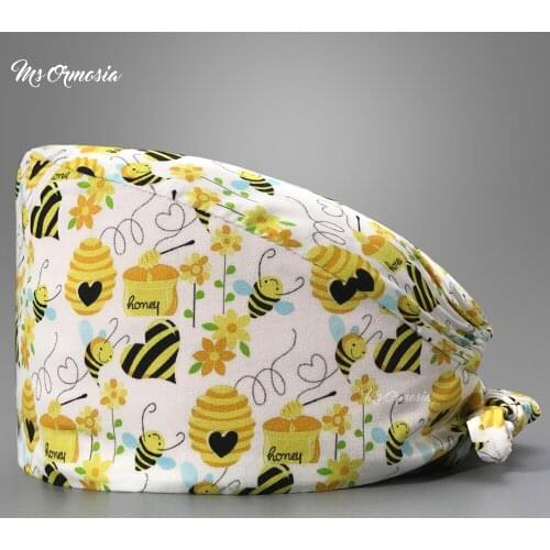 Adjustable Multicolor Printing Clinical Male and Female Surgical Hat Beautician Scrub Cap Pet Clinic Hat Wholesale Nursing Hat