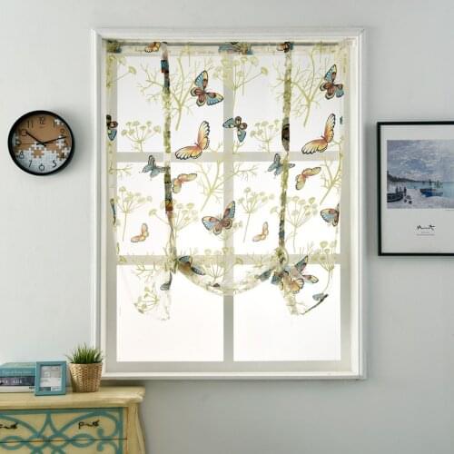 Romantic Curtain Butterflies Printed Tulle Curtain Short Curtain for Kitchen Bathroom Bedroom Home Decor Semi-shading Drapery