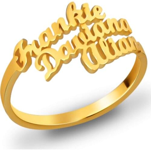 Three Names Personalized Custom Ring Gold Plated Women Gift
