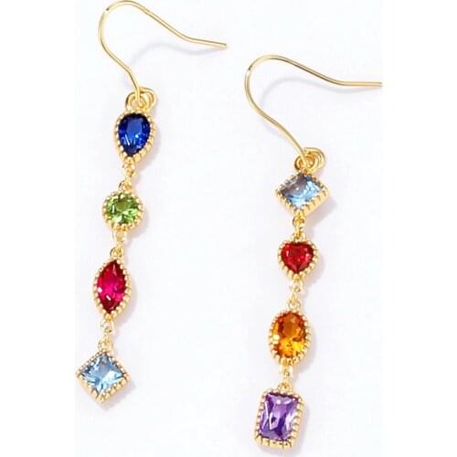 925 Sterling Silver Plated Yellow Gold Tassel Ear Hooks Multi-Specification Color SONA Gemstone Long Earrings Ladies Gifts