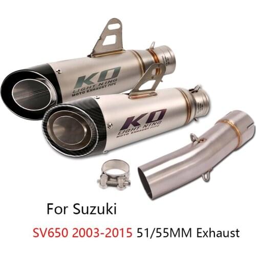 For Suzuki SV650 2003-2015 Exhaust Pipe Motorcycle Mid Link Tube Slip On 51mm Muffler No DB Killer Escape Stainless Steel Tips