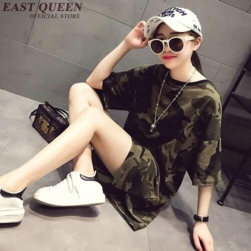 2018 summer plus size shirt female long camouflage women t-shirt short sleeve cotton casual loose t shirt round neck KK948 HQ