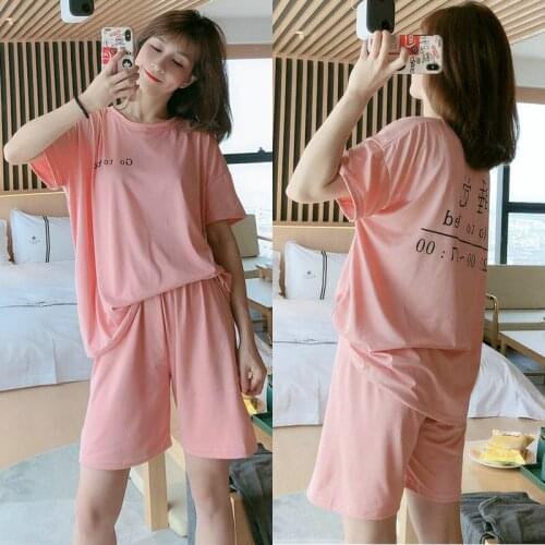 Female Summer Cotton Short-Sleeved Shorts Korean Version Fresh Students Thin Section Sleepwear Suit Insta-Famous Pajamas