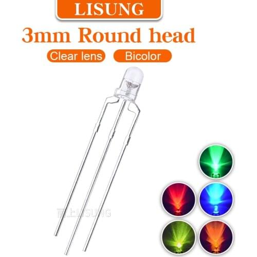 1000pcs/Bag 3mm Led Round Transparent Lens Two-color Universal Anode Cathode White Blue Yellow Red Green Two-color Diode Indicat