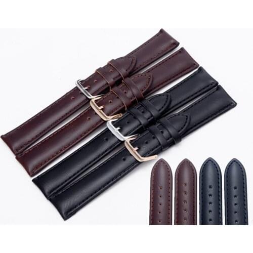 2020 Hot Sale High Quality Genuine Leather Watchbands 20mm Black Watch Strap Watch Accessories Wrist Belt with Silver Pin Buckle