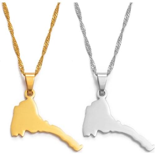 Anniyo 2.8CM Small Eritrea Map Pendant and Necklaces for Women Girl,Gold Silver Color Map of Eritrea Kids Chain Jewelry #006421B