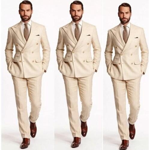 Champagnes Double Breasted Jacket With Pants Slim Fit Men Suits Formal Wedding Party Blazers 2 Pieces Groomsman Tuxodes Coat