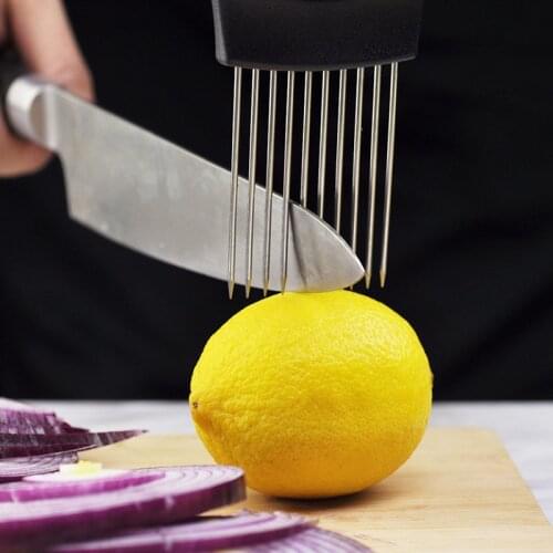 Food Slice Assistant Vegetable Holder Stainless Steel Onion Cutter Onion Chop Fruit Vegetables Cutter Slicer Tomato Cutter Knife