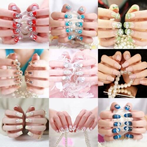 Elegant 24pcs/set Ink Wind Style Color Jump Design False Nails Simple Middle-long Size Lady Full Nail Tips Patch Art Tool Bride