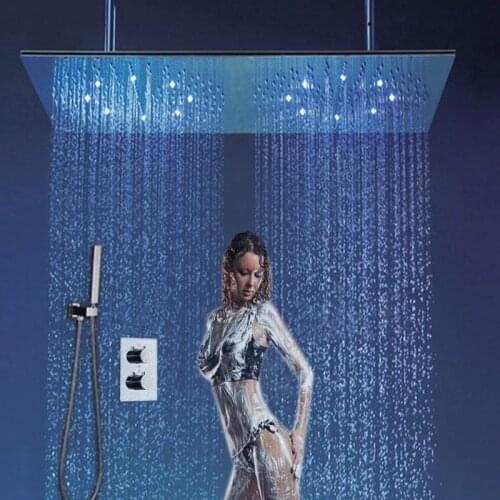 European LED Bathroom Shower Set Thermostatic Shower Mixer Faucet Concealed Box 2Ways Large Shower Head Rainfall Hand Held Spray