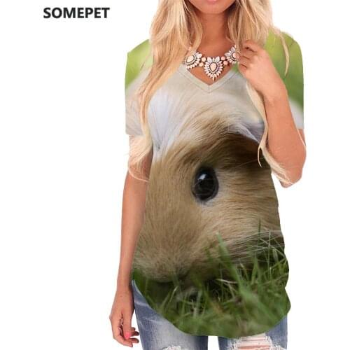 SOMEPET Mouse T-shirt women Flower V-neck Tshirt Animal Funny T shirts Harajuku Tshirts Printed Womens Clothing Punk Rock Loose