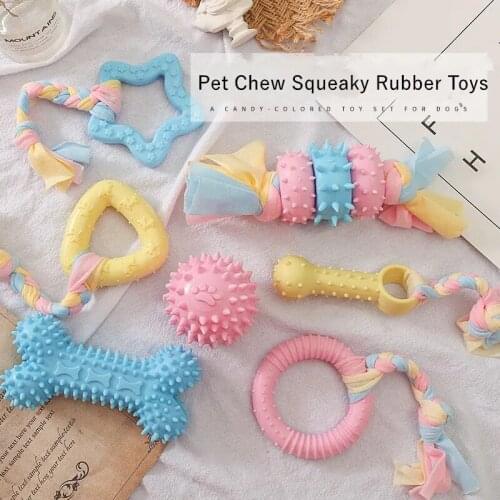 Pet Toy Chew Squeaky Rubber Toys Pet Thorn Bone Rubber Ring Molar Teeth Toy Funny Nipple Ball Toy for Cat dog Interactive Train