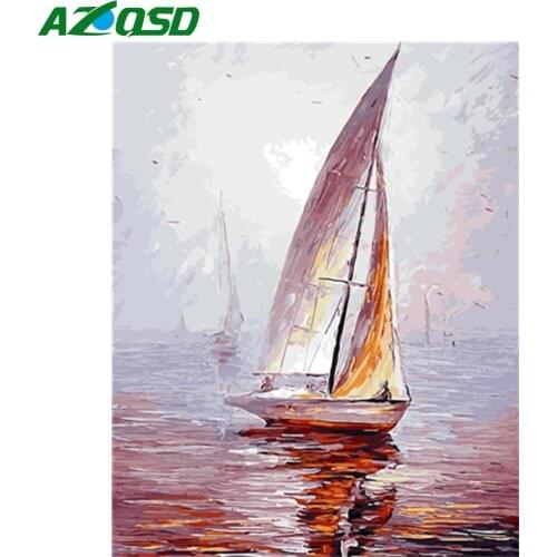AZQSD Painting By Number Kits Ship DIY Acrylic Paint Coloring By Numbers Landscape Drawing On Canvas Handpainted Gift Art