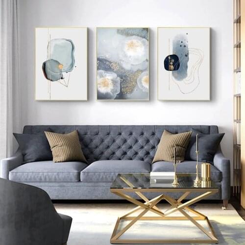 Nordic Modern Blue Bubbles Printed Picture Home Wall Decoration Canvas Painting Gold Poster Living Room Bedroom Dining Art Decor