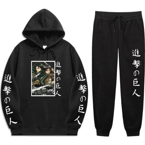 Japan Anime 2 Pieces Sets Attack on Titan print Autumn Winter Sweatshirt+Drawstring Pants Hoodies hoodie sets Casual Long