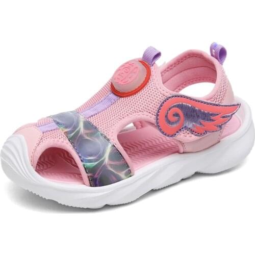 Summer Children Sandals for Girls PU leather with Mesh Closed-toe Kids Girls Beach Shoes Toddlers sandalias EUR size 26-37