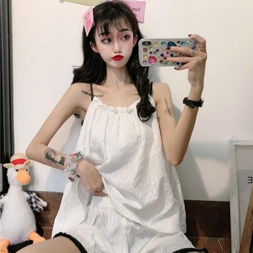 Japanese Sweet Home Wear Suit 2021 New Summer Little Fresh Strap Loose Pajamas Casual Two-Piece Suit Women lolita dress