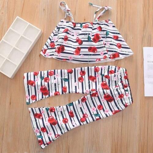 New childrens fashion strap flared pants girl suit